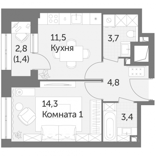 1-комн квартира улица Вильгельма Пика,  д. 1