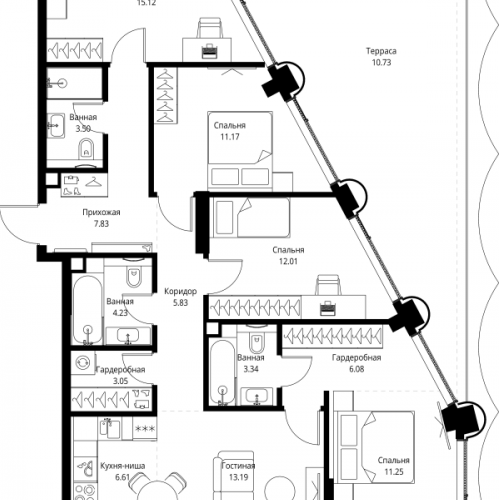 4-комн квартира Москва г., Мира пр-кт,  к. 1