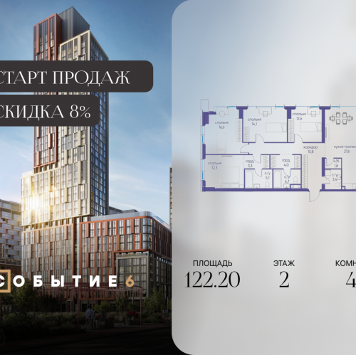 4-комн квартира ул. Лобачевского, корп. 6.2