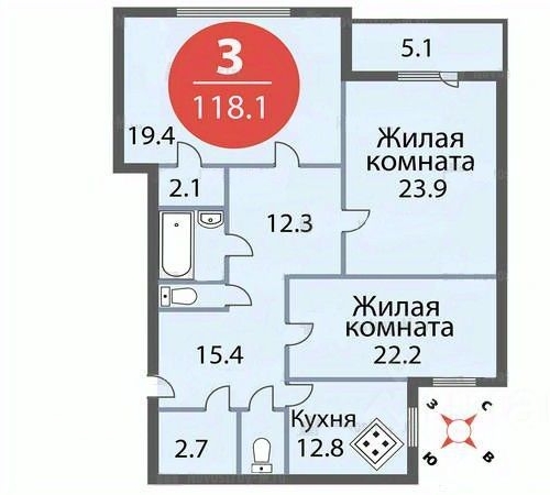 3-комн квартира Октябрьский пгт, улица Школьная, 1к2
