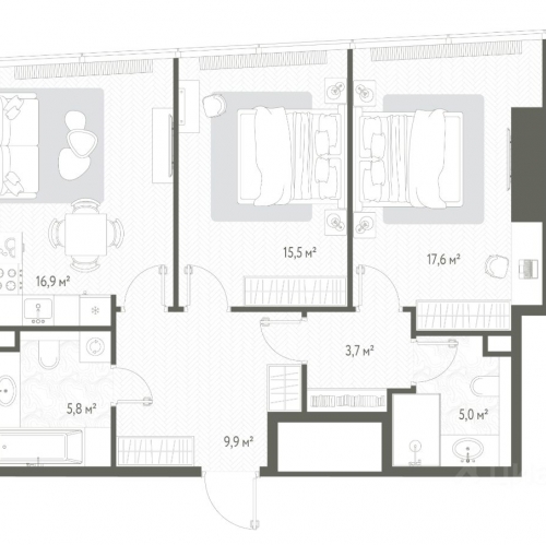 2-комн квартира Красногвардейский 1-й проезд,  д. 11