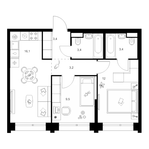 2-комн квартира Москва г., Маршала Прошлякова ул.,  к. 1.2