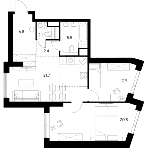 2-комн квартира Москва г., Ярцевская ул.,  к. 1