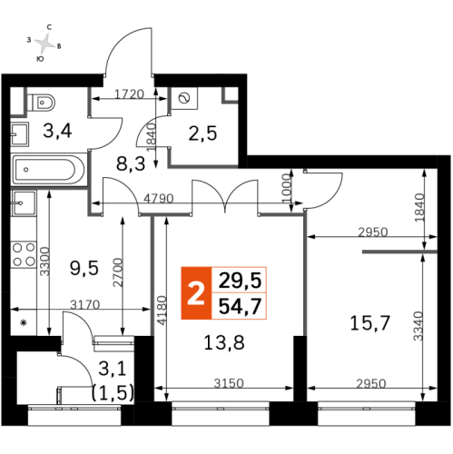 2-комн квартира Строительный проезд,  к. 2