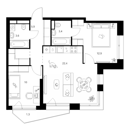 2-комн квартира Москва г., Маршала Прошлякова ул.,  к. 1.2