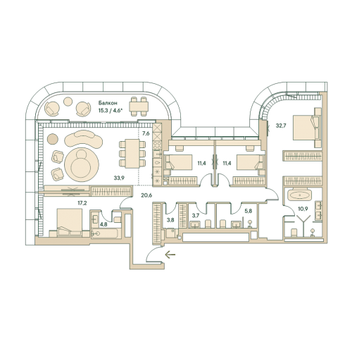 4-комн квартира Звенигородская ул,  к. 1
