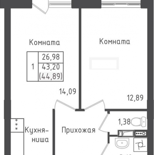1-комн квартира Рыбаки д., Центральная ул.,  к. 1