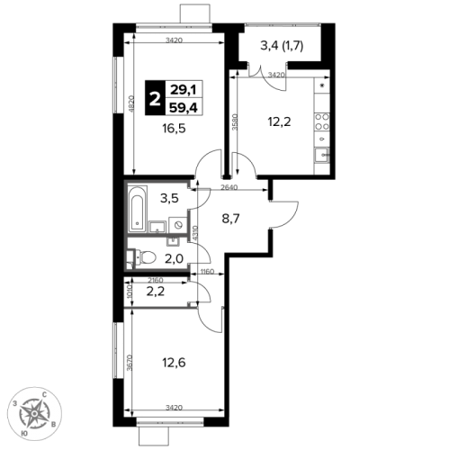 2-комн квартира Сапроново д., Калиновая ул.,  к. 2