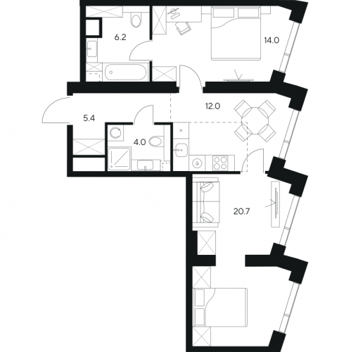 2-комн квартира Москва г., Ярцевская ул.,  к. 1