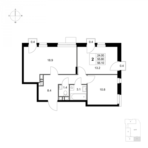 2-комн квартира Марусино пгт., Заречная ул.,  к. 1.1
