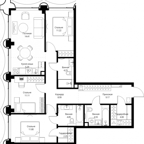 3-комн квартира Москва г., Мира пр-кт,  к. 1