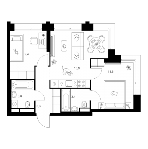 2-комн квартира Москва г., Маршала Прошлякова ул.,  к. 1.2