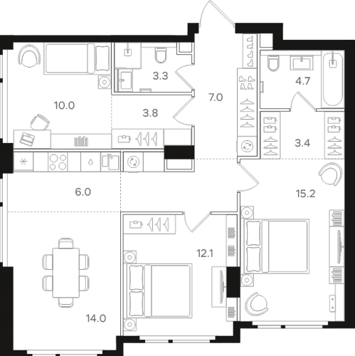 3-комн квартира Москва г., Открытое ш.,  к. 1