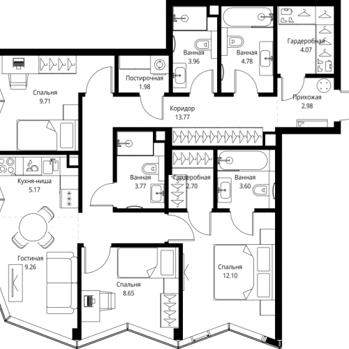 3-комн квартира Москва г., Мира пр-кт,  к. 1