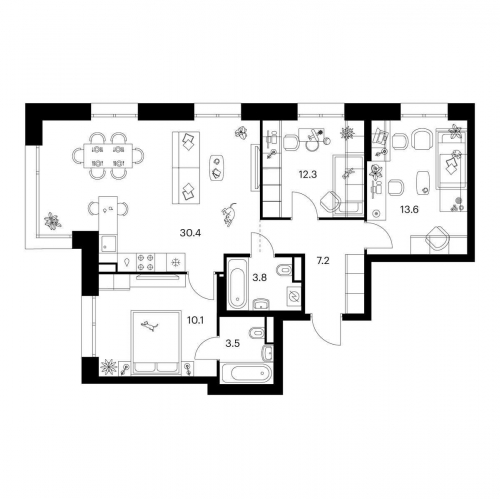 3-комн квартира Строгино 360, корп. 1.1.3