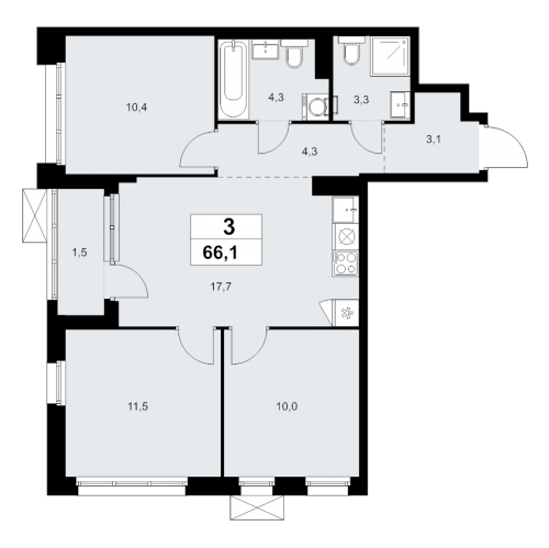3-комн квартира Прокшино д., Проектируемый проезд № 7029,  к. 9.3