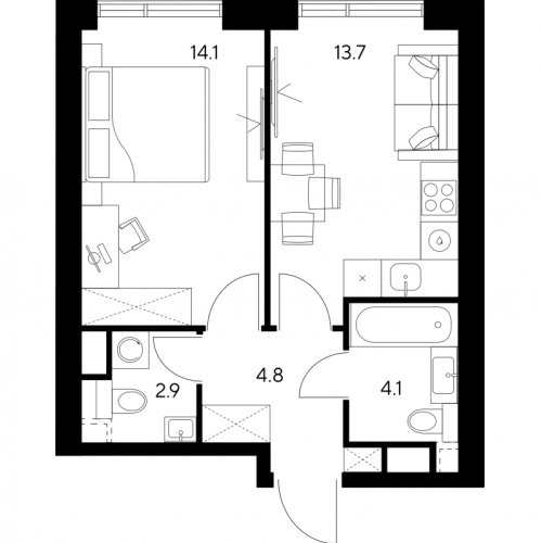 1-комн квартира Москва г., Ярцевская ул.,  к. 1