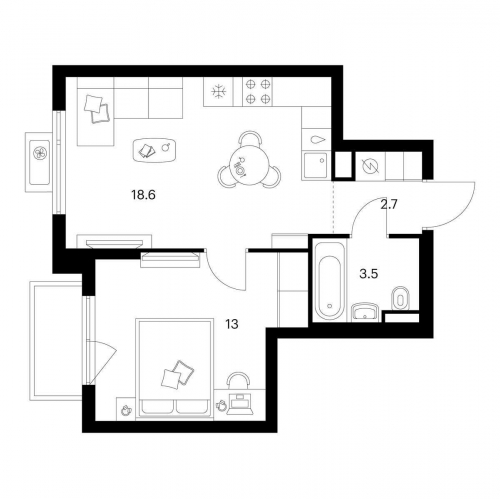 1-комн квартира Середневский лес, корп. 2.1.1