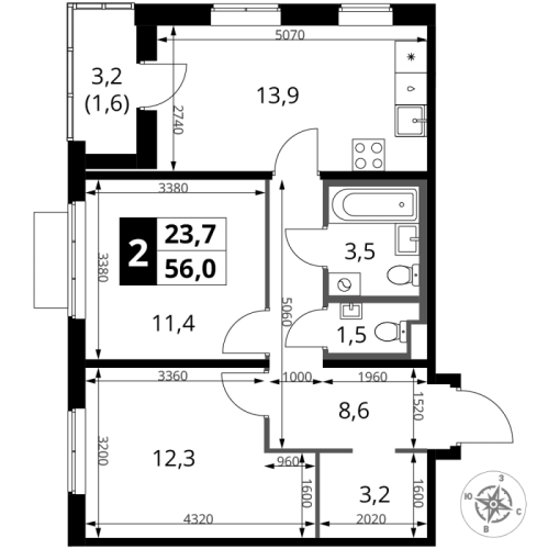 2-комн квартира Мосрентген пос., Проектируемый проезд № 7502,  к. 3