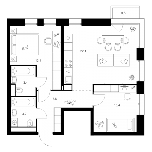 2-комн квартира Москва г., Маршала Прошлякова ул.,  к. 1.1.3