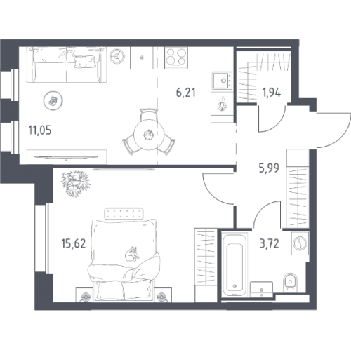 1-комн квартира Заречье п., Заречная ул.,  к. 4