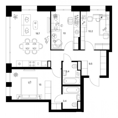 3-комн квартира Маршала Прошлякова ул