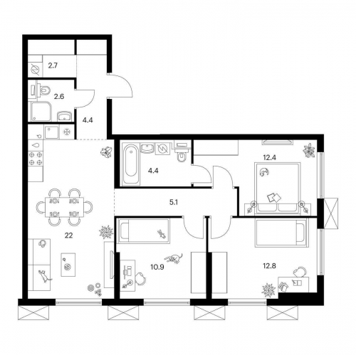 3-комн квартира Котельники, мкр. Ковровый,  корп. 5-8