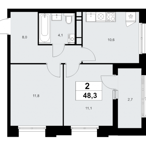 2-комн квартира Прокшино д., Проектируемый проезд № 7029,  к. 7.1.3