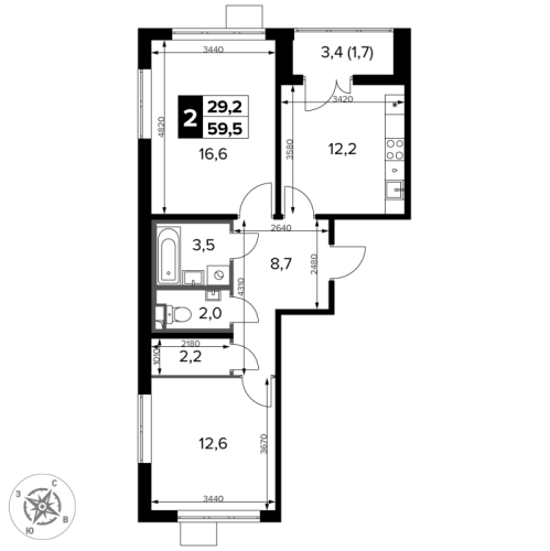 2-комн квартира Сапроново д., Калиновая ул.,  к. 2