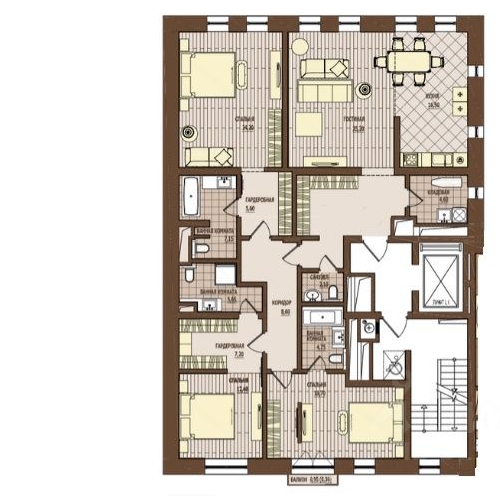 4-комн квартира Пожарский переулок, 3