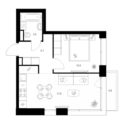 1-комн квартира Москва г., Маршала Прошлякова ул.,  к. 1.1.3