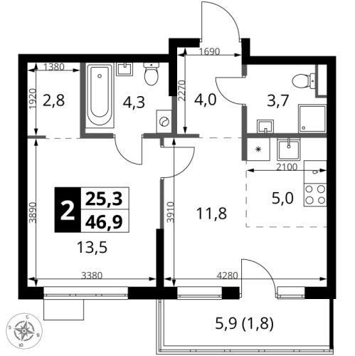 1-комн квартира Мосрентген пос., Проектируемый проезд № 7502,  к. 2