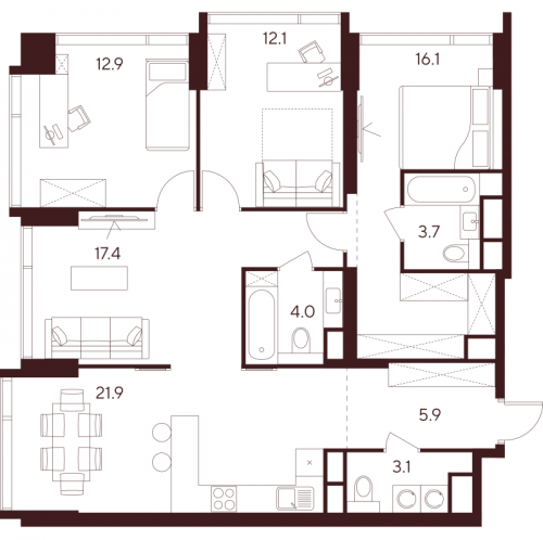 3-комн квартира Москва г., Куусинена ул.,  к. D2