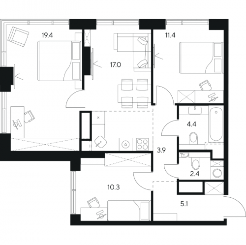 3-комн квартира Москва г., Ярцевская ул.,  к. 1