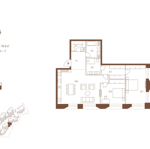 2-комн квартира Москва г., Кутузовский пр-кт,  к. 9