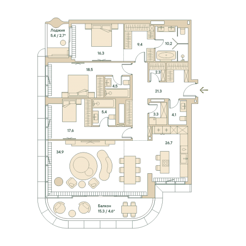3-комн квартира Москва г., Звенигородская ул.,  к. 1