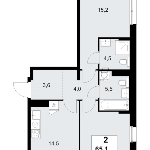 2-комн квартира Прокшино д., Проектируемый проезд № 7029,  к. 9.4