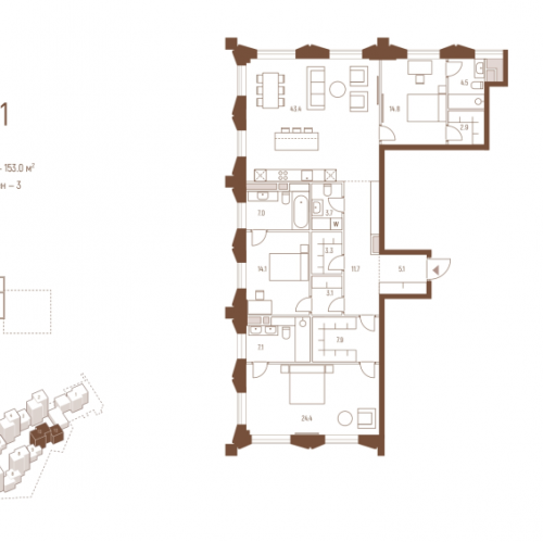 3-комн квартира Москва г., Кутузовский пр-кт,  к. 10.1
