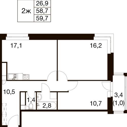 2-комн квартира Балашиха г, Проектная ул,  к. 1