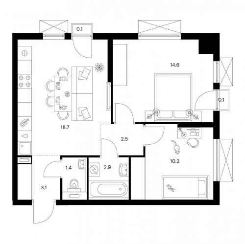 2-комн квартира Котельники, мкр. Ковровый,  корп. 5-8
