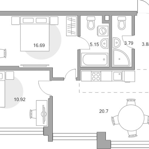 2-комн квартира Народного Ополчения ул,  к. 1