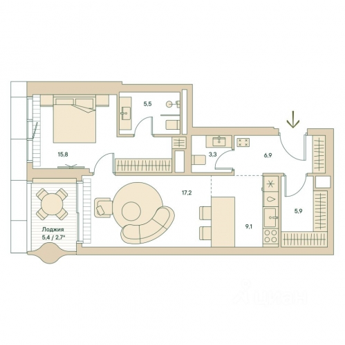 2-комн квартира Звенигородская улица,  д. 14