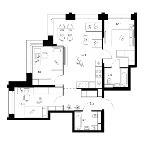 3-комн квартира Маршала Прошлякова ул,  к. 1.2