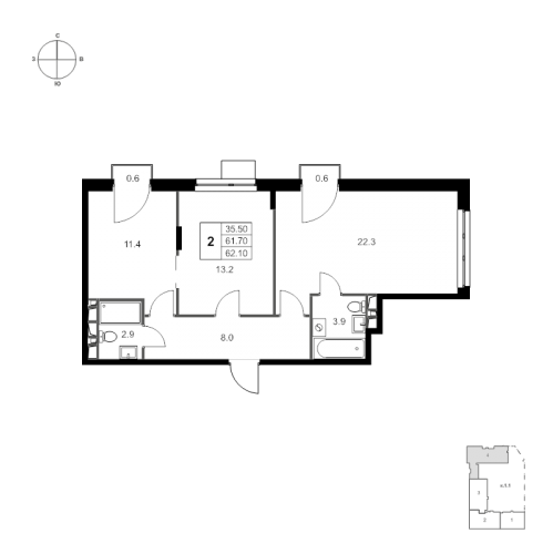 2-комн квартира Марусино пгт., Заречная ул.,  к. 1.1