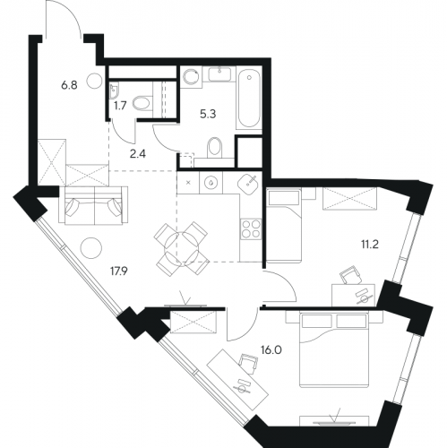 2-комн квартира Москва г., Ярцевская ул.,  к. 1