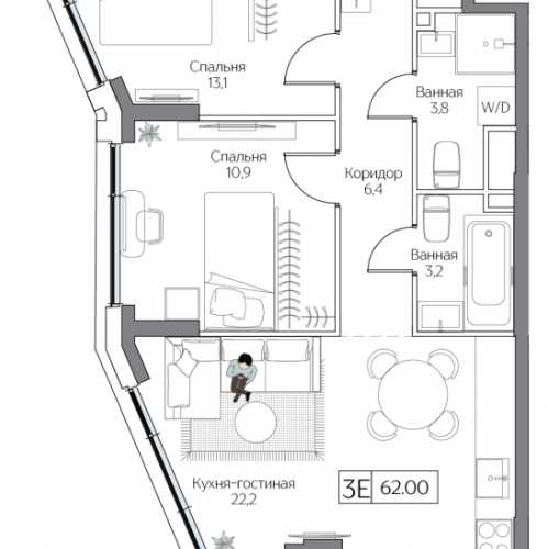 2-комн квартира Москва г., Проектируемый проезд № 4062,  к. Aria
