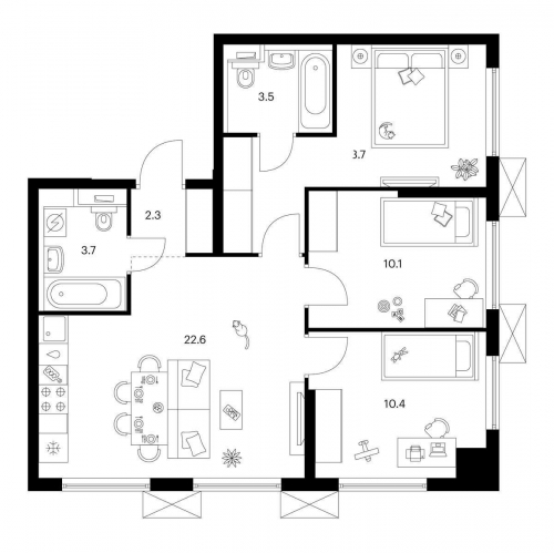 3-комн квартира Котельники, мкр. Ковровый,  корп. 5-8