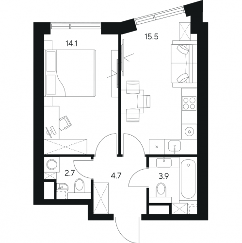 1-комн квартира Москва г., Ярцевская ул.,  к. 1