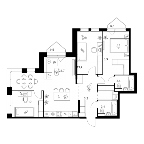 3-комн квартира Москва г., Маршала Прошлякова ул.,  к. 1.2