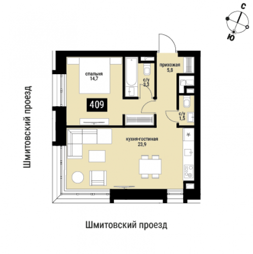 1-комн квартира г.Шмитовский проезд, вл.40